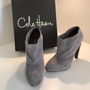 Cole Haan “Josephine” Gray Suede Bootie